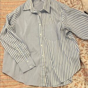 Women's Light Blue Striped Button-Down Shirt